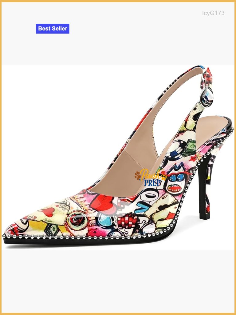 Women's Beaded Pumps High Heel Slingback Pointed Toe Stilettos Ankle Strap